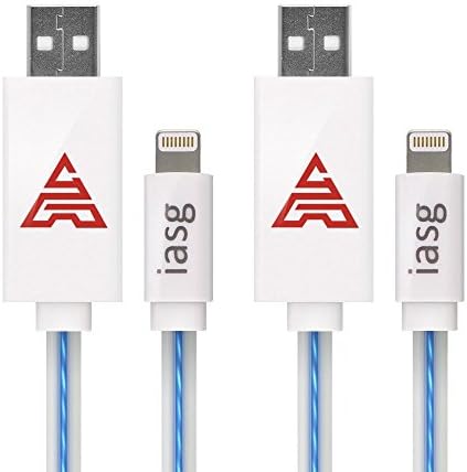 Iasg [MFi Certified] 2xPack Flat Visible LED Lighted Up Charging Lightning to USB Cable for Apple iPhone 7 Plus 5s 6s iPhoneSE iPad iPod-3.3FT(1 meter)-Blue Light