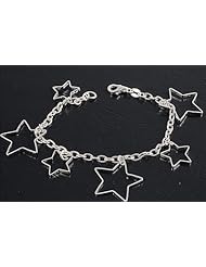 Sterling Silver Assorted Size Stars Italian Charms Bracelet