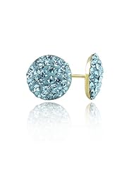 14K Yellow Gold Blue Flat Swarovski Crystal Stud Screwback Earring with Screw Back For Girls