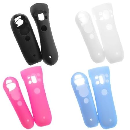 GTMax 4 Move Motion and Navigation Controller Silicone Skin Case (Black + Clear + Blue + Pink) for Sony PlayStation PS3