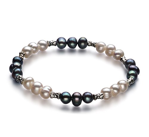 PearlsOnly YinYang Black and White 6.0-6.5mm A Freshwater Cultured Pearl Bracelet-7.5-inch