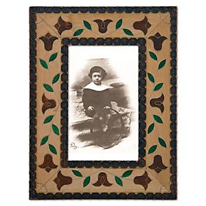 Frame, 7023D, Traditional Polish Handcraft, Wooden, Brown with Bras Inlaid Tulips, 8x10 Image Size,...