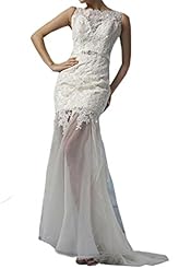 Lace Backless Illusion Open-Back Sheath Natural   Waistline Evening Dress  With a Sash 