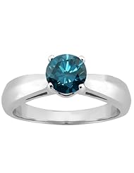 0.80 Ct Round Blue SI1/SI2 Diamond 14K White Gold Ring
