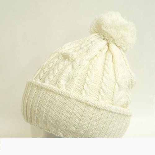 ンポン付きケーブルダブルニット 白色ckni02