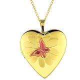14K Gold over Sterling Silver Heart Shaped Locket w/ butterfly Necklace