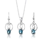 Sterling Silver Rhodium Finish 2.25 carats total weight Oval Shape London Blue Topaz Pendant Earrings and 18 inch Necklace Set