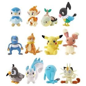 Pokemon Mini Plush Diamond and Pearl Case of 12 Plushies Piplup, Chimchar, Turtwig, Chatot, Croagunk, Buizel, Pikachu, Buneary, Starly, Pachirisu, Wobbuffet & Meowth
