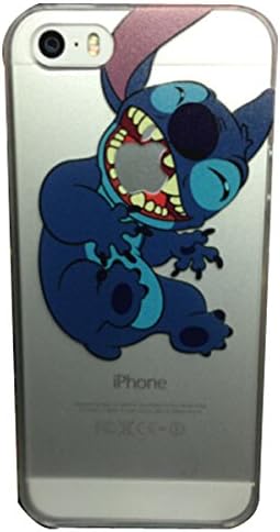 iPhone 5G 5 5S Lovely Disney Cartoon Lilo and Stitch Eating/ Grabbing Apple logo Cute Clear Case Cover for Iphone 5 and 5s Xmas Gift (Stitch02 for 5/5S)