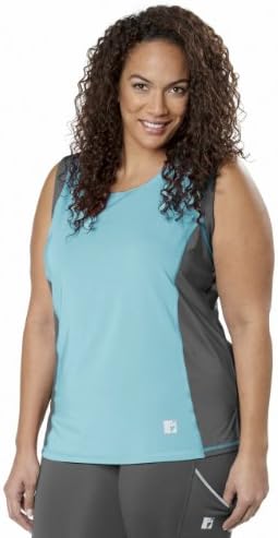 Live Life Large Women's Color Block Tank 4X (24/26) Aqua/Charcoal
