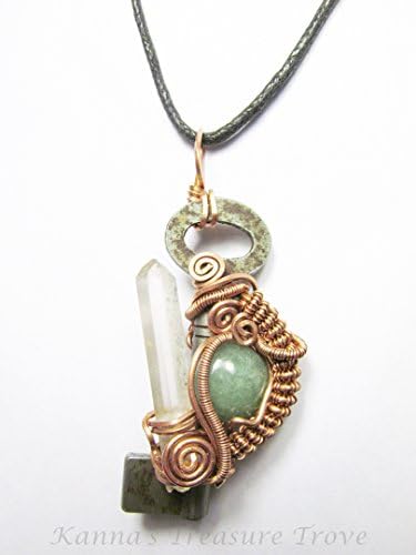Adventurine, Quartz and Antique Key Wire Wrapped Necklace Pendant Recycled Key Steampunk Key Necklace Hippie Gypsy Space Talisman