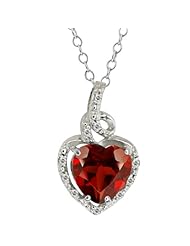2.06 Ct Heart Shape Red Garnet and White Topaz Sterling Silver Pendant