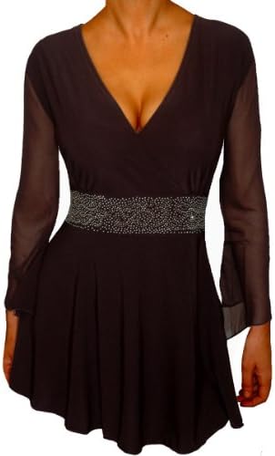 Funfash Women's Plus Size Empire Waist Beaded Sheer Sleeves Top Shirt