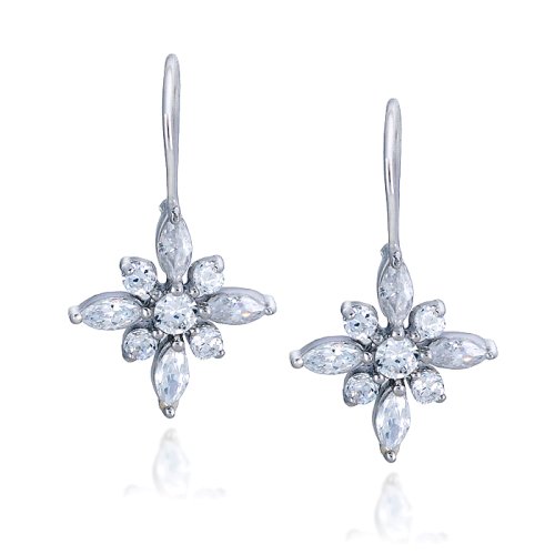 Sterling Silver Cubic Zirconia Flower Wire Earrings by Cheline