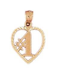 Dazzlers Solid 14k Gold Number 1 Heart Charm Pendant Available in three colors from jewelsberry (weights: 0.6 grams only)