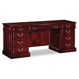 DMi Products - DMi - Keswick Collection Kneehole Credenza, 72w x 24d x 30h, Cherry - Sold As 1 Each - Solid wood base, shaped moldings and pilasters. - Worksurface is detailed with decorative cherry veneer inlay and walnut banding with a lustrous UV top coat. - Drawers are suspended on full-extension metal ball bearing slides; file drawers accommodate letter or legal size hanging files. - Pull-out writing boards plus drop-front center/keyboard drawer. - Brass-plated swinging bale hardware.