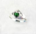 Sterling Silver Claddagh Emerald Green Crystal Ring, Size 6
