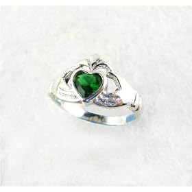 Buy Sterling Silver Claddagh Emerald Crystal Ring, sz 7 by Sosi B.
