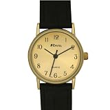 LADIES RAVEL SUNRAY GOLD WATCH WITH EXTRA LONG BLACK CROCO GRAIN STRAP AND GOLD CASE. (R0101.12.2)