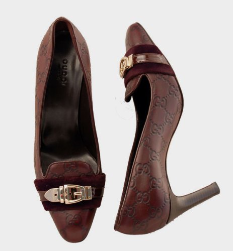 Wedding Shoes: Gucci Shoes - Ladies Brown Leather Pumps (Authentic Choco Gucci Logo Art. 151669 Womens)-Gucci Wedding Shoes-Gucci Wedding Shoes: Gucci Shoes - Ladies Brown Leather Pumps (Authentic Choco Gucci Logo Art. 151669 Womens)-Pump Wedding Shoes