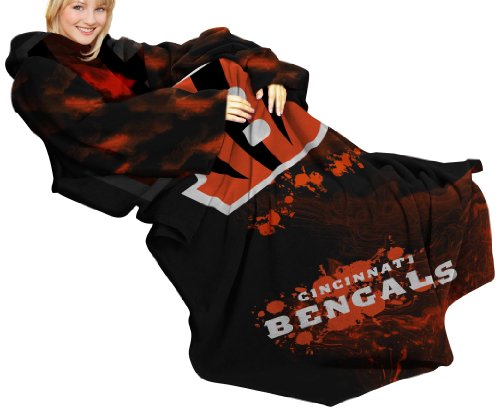 NFL Cincinnati Bengals Adult Comfy Throw, Officially Licensed Blanket with Sleeves by Northwest, 