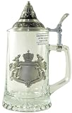 Glass Beer Stein with Engravable Pewter Bavarian Badge & Conical Lid - 0.4 Liter