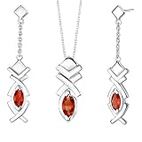Sumptuously Romantic 2.75 carats Marquise Shape Garnet Pendant Earrings Set in Sterling Silver