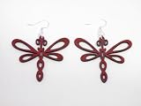 Cherry Red Dragonfly Wooden Earrings