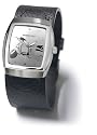 Lambretta Lambro Scooter, Rectangular Stainless Steel Mens Silver Scooter Design Dial and Black Leather Cuff Strap Watch