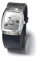 Lambretta Lambro Scooter, Rectangular Stainless Steel Mens Silver Scooter Design Dial and Black Leather Cuff Strap Watch