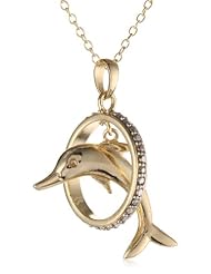Goldtone Finish Silver Dolphin in a Hoop Pendant Necklace , 18"