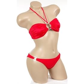 Sexy Trendy Cute Summer Red Bandeau Halter Top Bikini Swimsuit Bathing Suit Swimwear