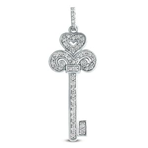 14k .52 Dwt Diamond White Gold Key Charm 37mm - JewelryWeb