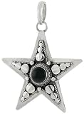 Sterling Silver Oxidized Star Pendant w/ 8mm Cabochon Cut Black Onyx, 1 7/8 (48mm) tall