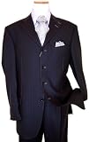 Extrema by Zanetti Black With Grey Stitching And Shadow Stripes 130'S Italian Wool Wideleg Suit