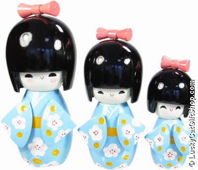 Japanese Kokeshi Dolls Set (Blue)