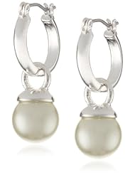 Anne Klein "Classics" Silver-Tone Pearl Drop Hoop Earrings