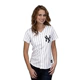 MLB Women's New York Yankees Jorge Posada White/Navy Pinstrps Home Short Sleeve 5 Button Synthetic Replica Baseball Jersey Spring 2012  (White/Navy Pinstrps, XX-Large)