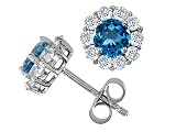 2.25 cts 14K White Gold Plated 925 Sterling Silver and Genuine Round Blue Topaz Earrings