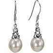 Crystal Top 8-9mm AAAA Drop Pearl Platinum Overlay CAREFREE Sterling Silver Earrings, White
