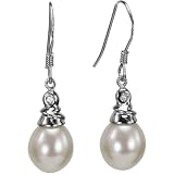 Crystal Top 8-9mm AAAA Drop Pearl Platinum Overlay CAREFREE Sterling Silver Earrings, White