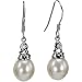 Crystal Top 8-9mm AAAA Drop Pearl Platinum Overlay CAREFREE Sterling Silver Earrings, White