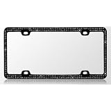 Buy Black Chrome Metal Car License Plate Frame with Double Row Black Crystals