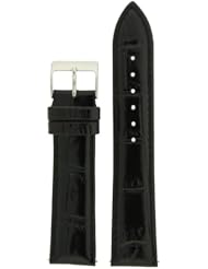 Watch Band Genuine Leather Crocodile Grain Black Padded Built-In Spring Bars 16 millimeter