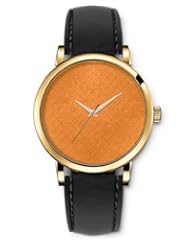 SPRAWL Aanalog Fashion Series Gold Ladies Watches of Genuine Black Leather Strap,Unique Wrist Watch for Women Girls Designed with Orange Light Paintings