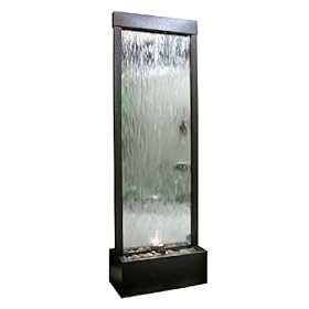  6ft Tall Silver Mirror Floor Fountain with Decorative Stones & Light