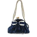 Sapphire Blue Satin Purse - Pearl Handle - Inside Mirror Included