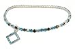 Anklet - A23 - Swarovski (tm) Crystal - Stretch ~ Aqua and Smoky Topaz (Brown) with Aqua Diamond Charm