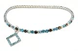 Anklet - A23 - Swarovski (tm) Crystal - Stretch ~ Aqua and Smoky Topaz (Brown) with Aqua Diamond Charm