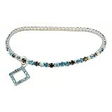 Anklet - A23 - Swarovski (tm) Crystal - Stretch ~ Aqua and Smoky Topaz (Brown) with Aqua Diamond...